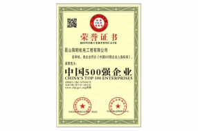 中国500强企业荣誉证书